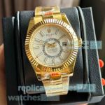 Copy Rolex Sky-Dweller Watches Yellow Gold and White Dial with 2nd time zone